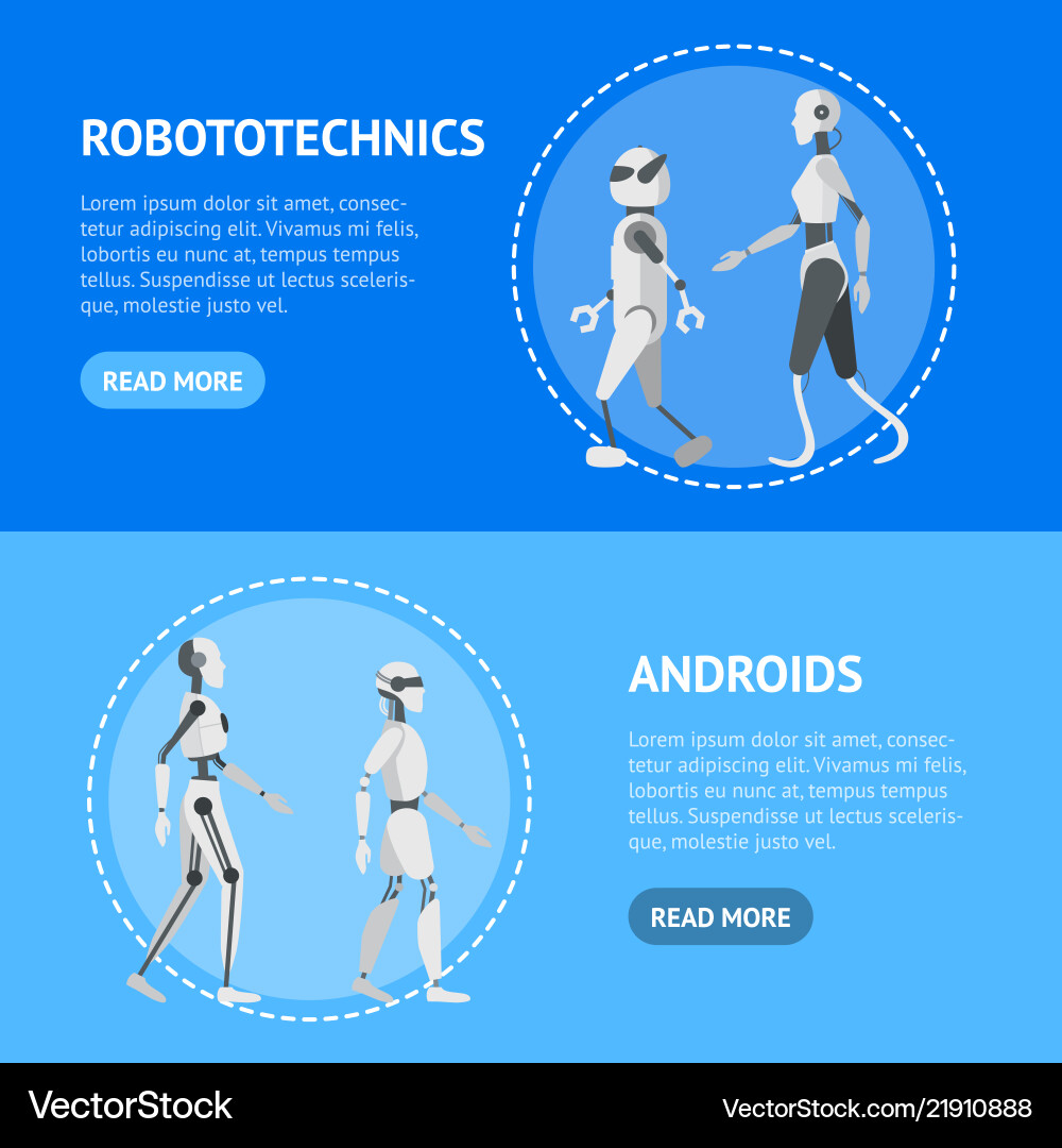 Cartoon color android robots banner horizontal set Cartoon color android robots banner horizontal set vector image