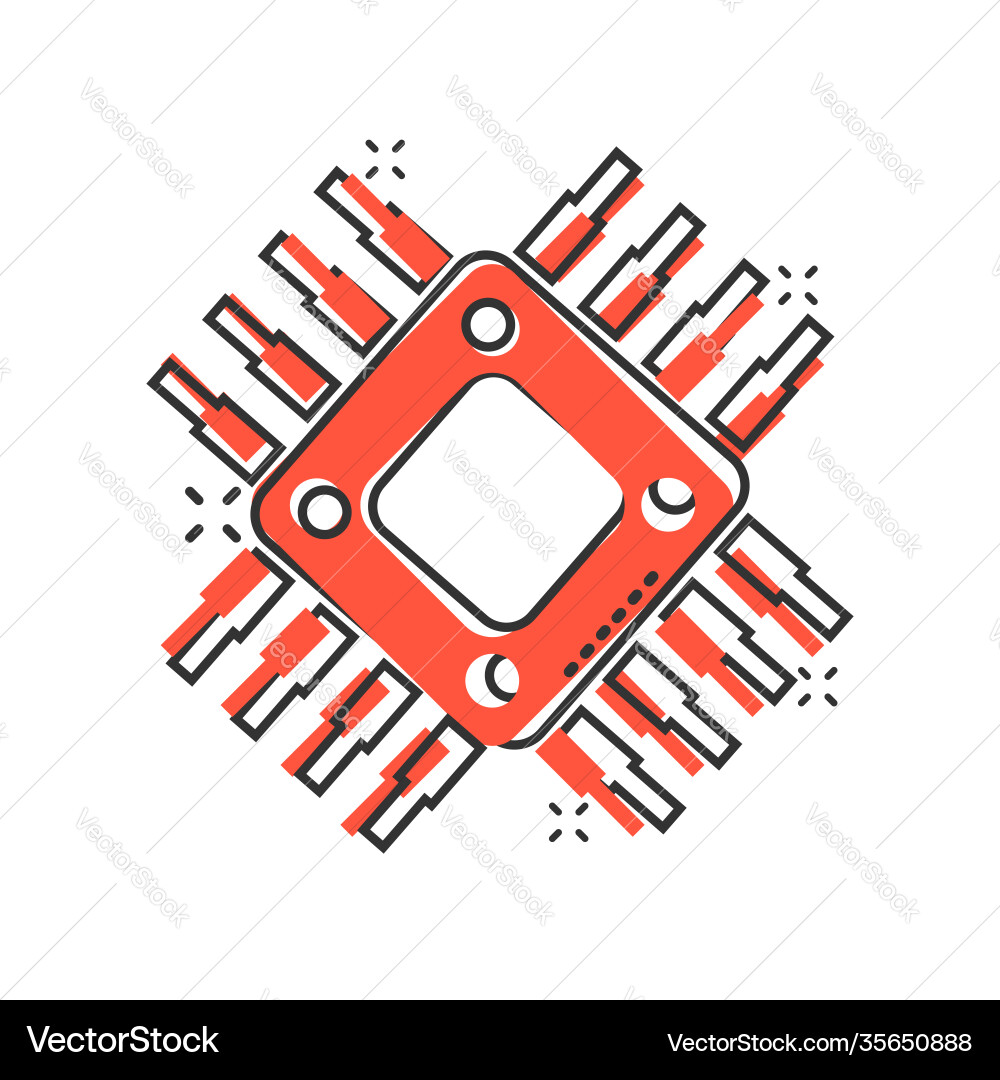 Computer cpu icon in comic style circuit board Computer cpu icon in comic style circuit board Vector Image
