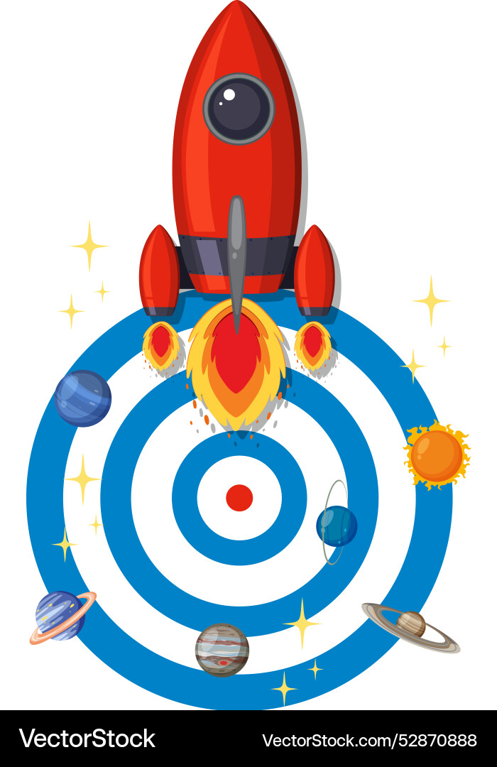 Rocket aiming for a target with planets around Rocket aiming for a target with planets around vector image