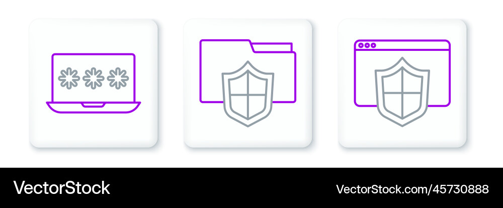 Set line browser with shield laptop password Set line browser with shield laptop password vector image