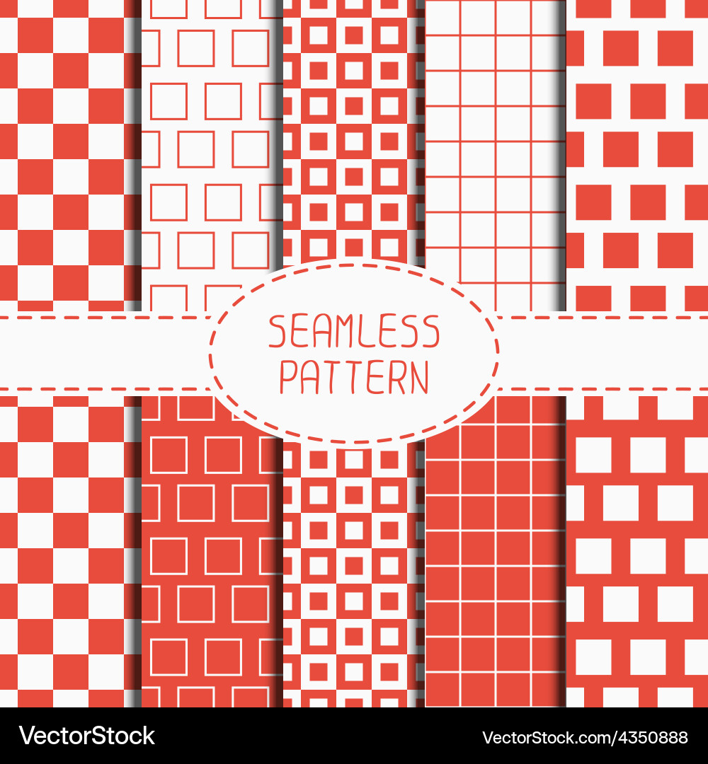 Set of geometric red seamless pattern with squares vector image