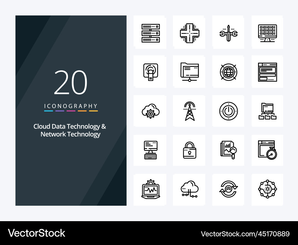 20 cloud data technology and network Vector Image