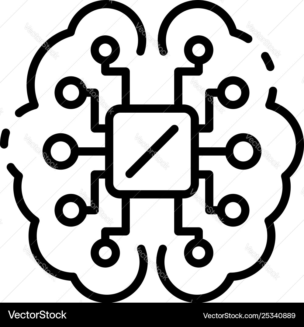 Ai processor brain icon outline style Royalty Free Vector