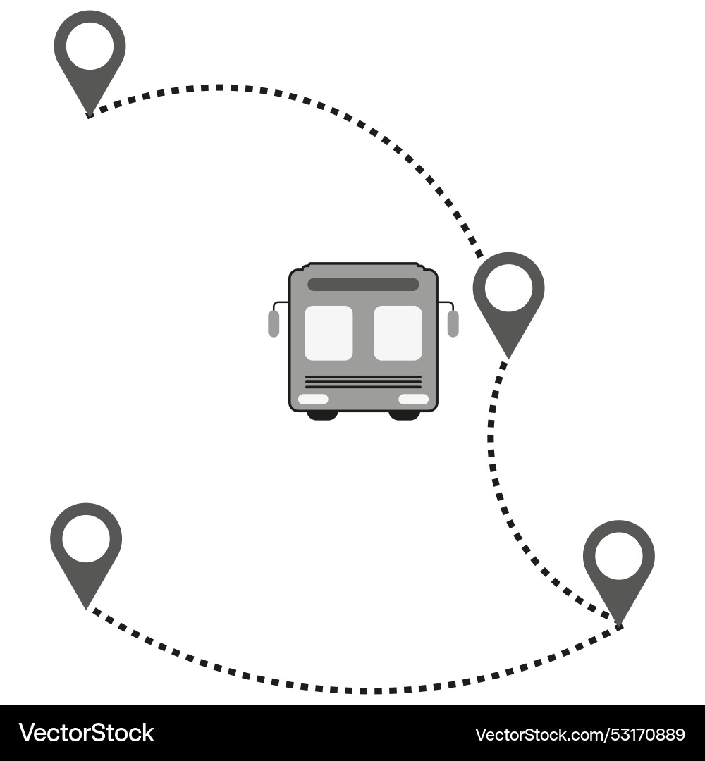 Bus route icon dotted path with map markers Bus route icon dotted path with map markers Vector Image