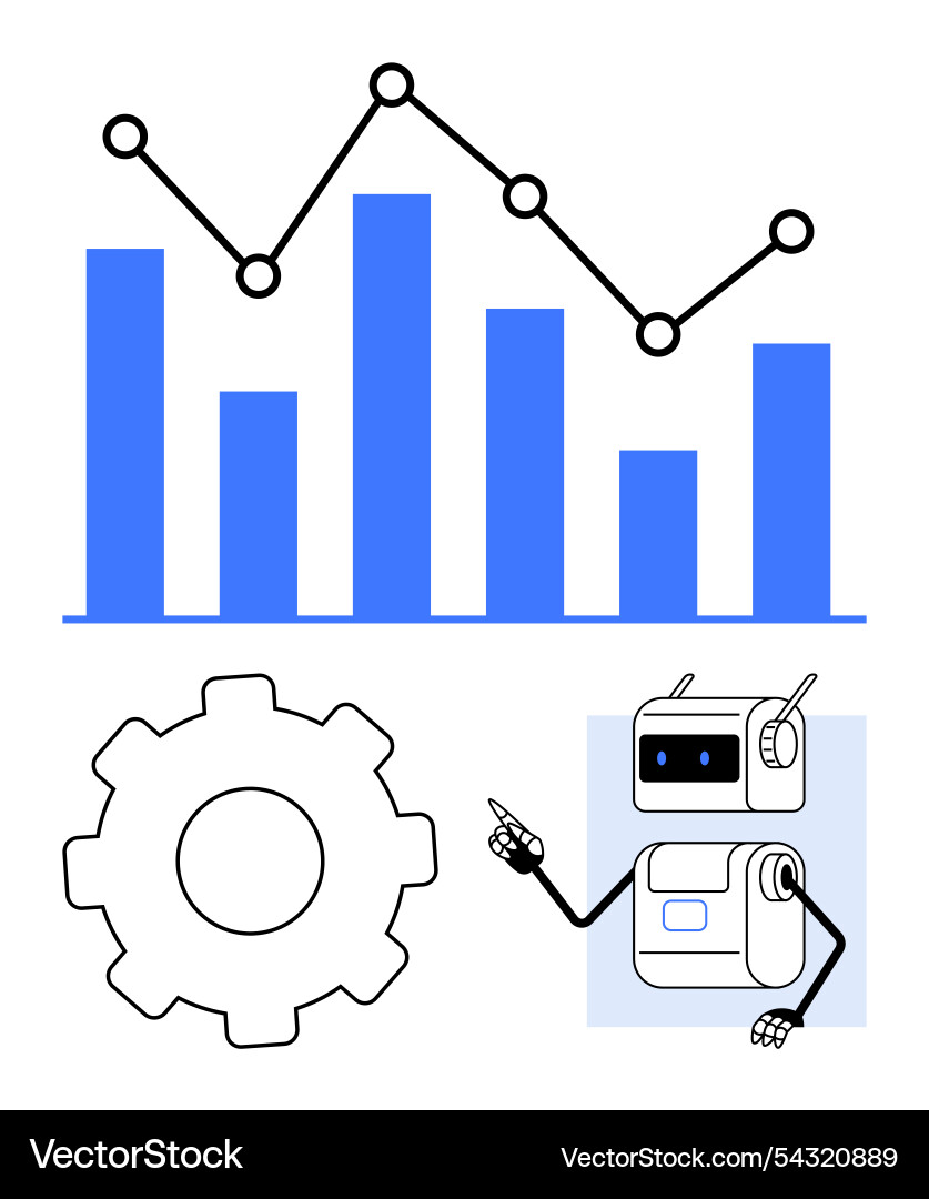 Data analysis with ai robot graph and gear Data analysis with ai robot graph and gear vector image