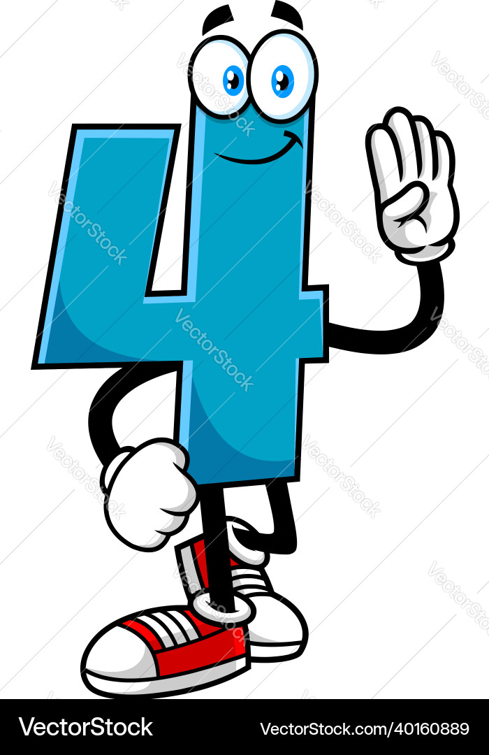 Lustig blau Nummer vier 4 Cartoon Charakter Lustig blau Nummer vier 4 Cartoon Charakter vektorbild