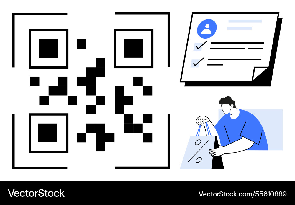 Qr code with document checklist and person Qr code with document checklist and person Vector Image