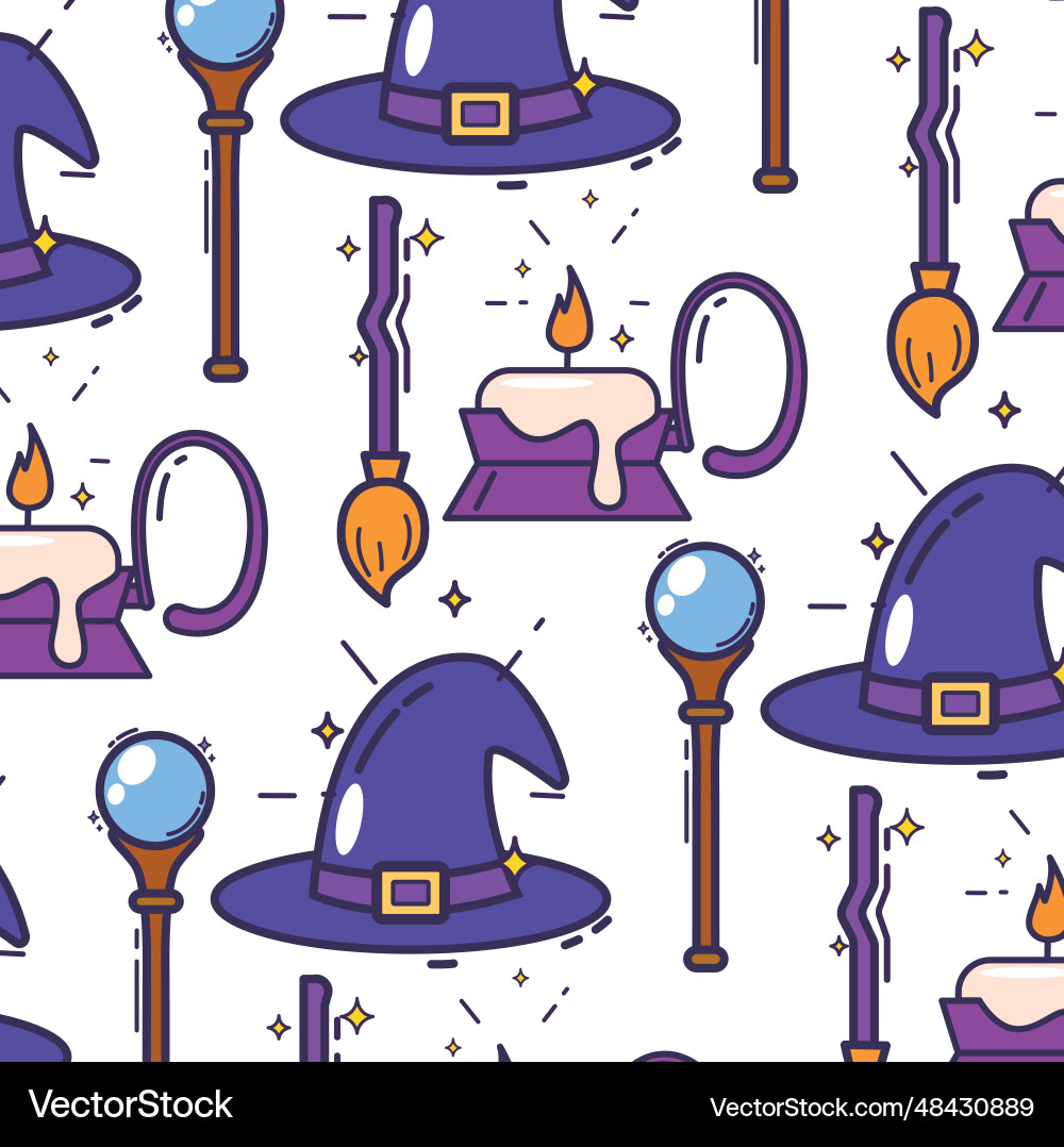 Seamless pattern background with magic icons vector image