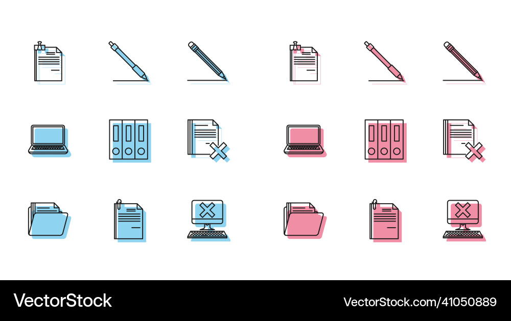 Set line document folder file and paper Set line document folder file and paper Vector Image