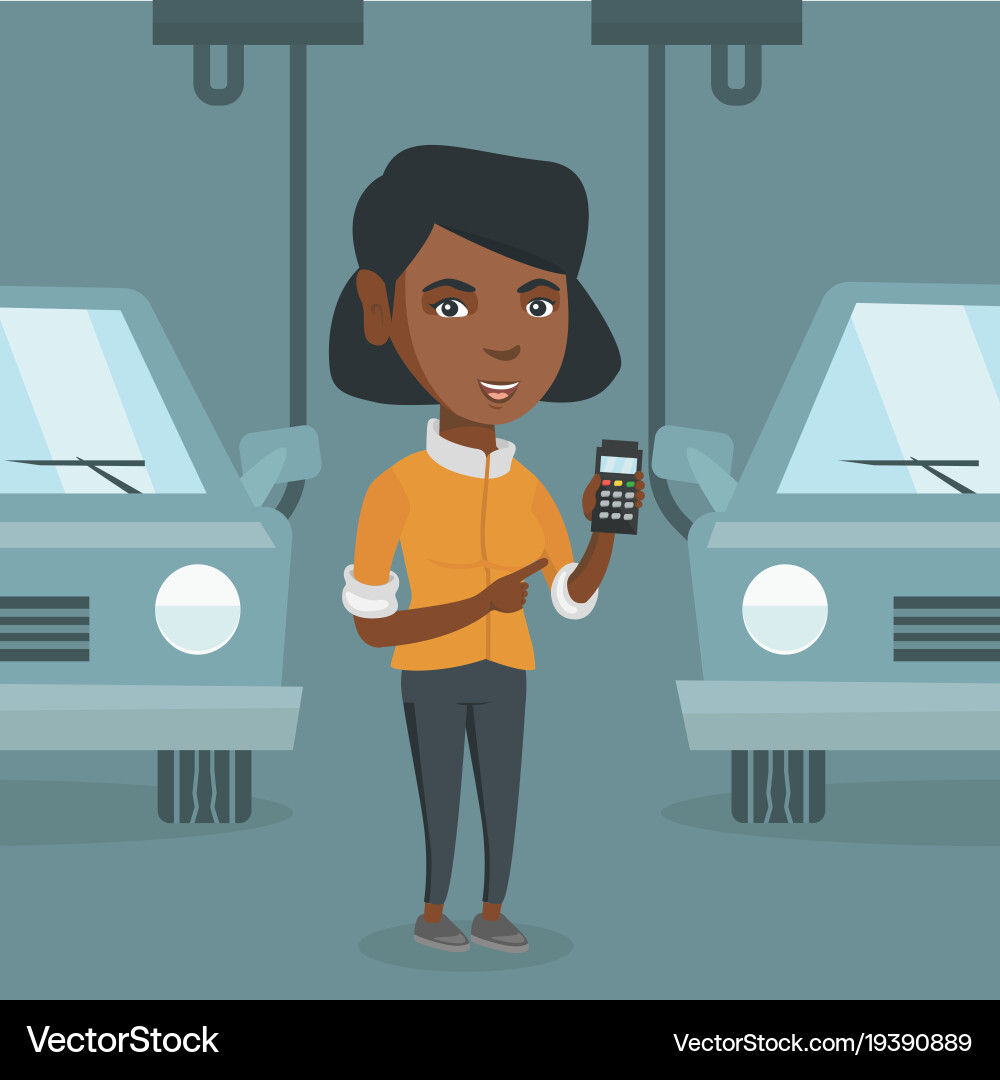 Worker controlling automated assembly line for car vector image