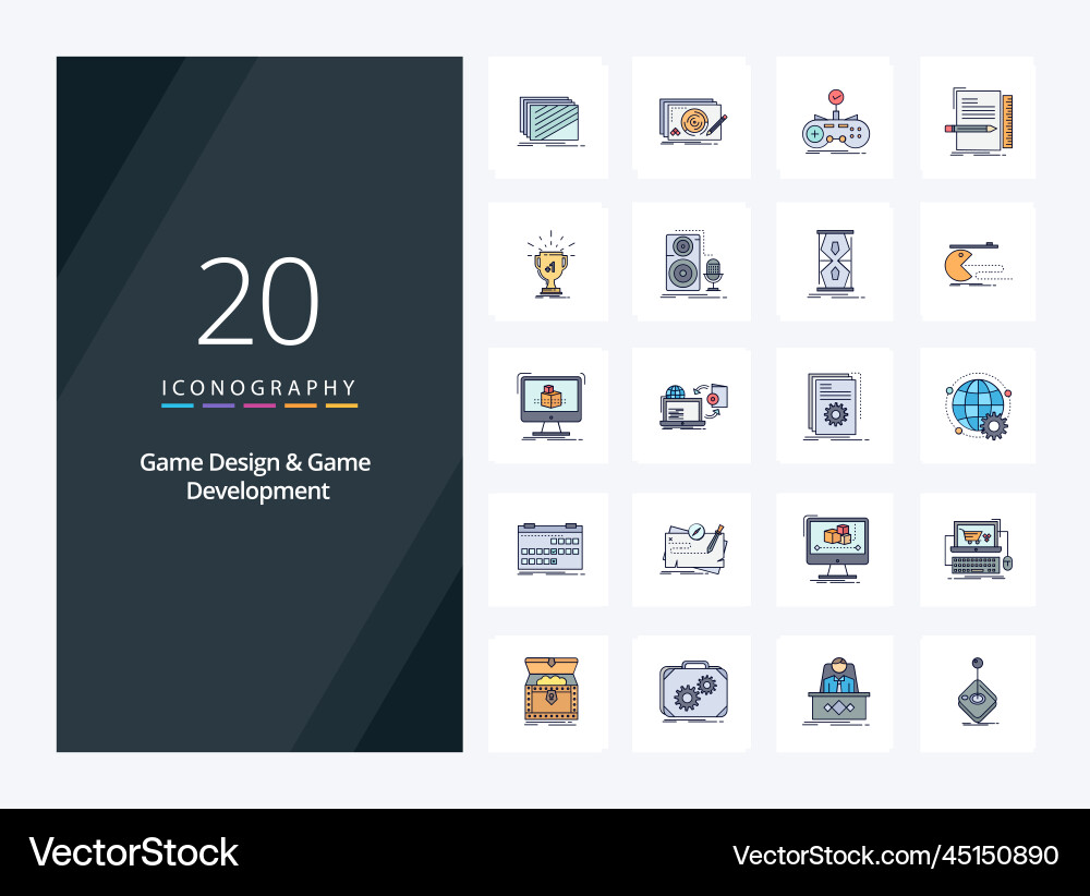 20 game design and development line filled vector image
