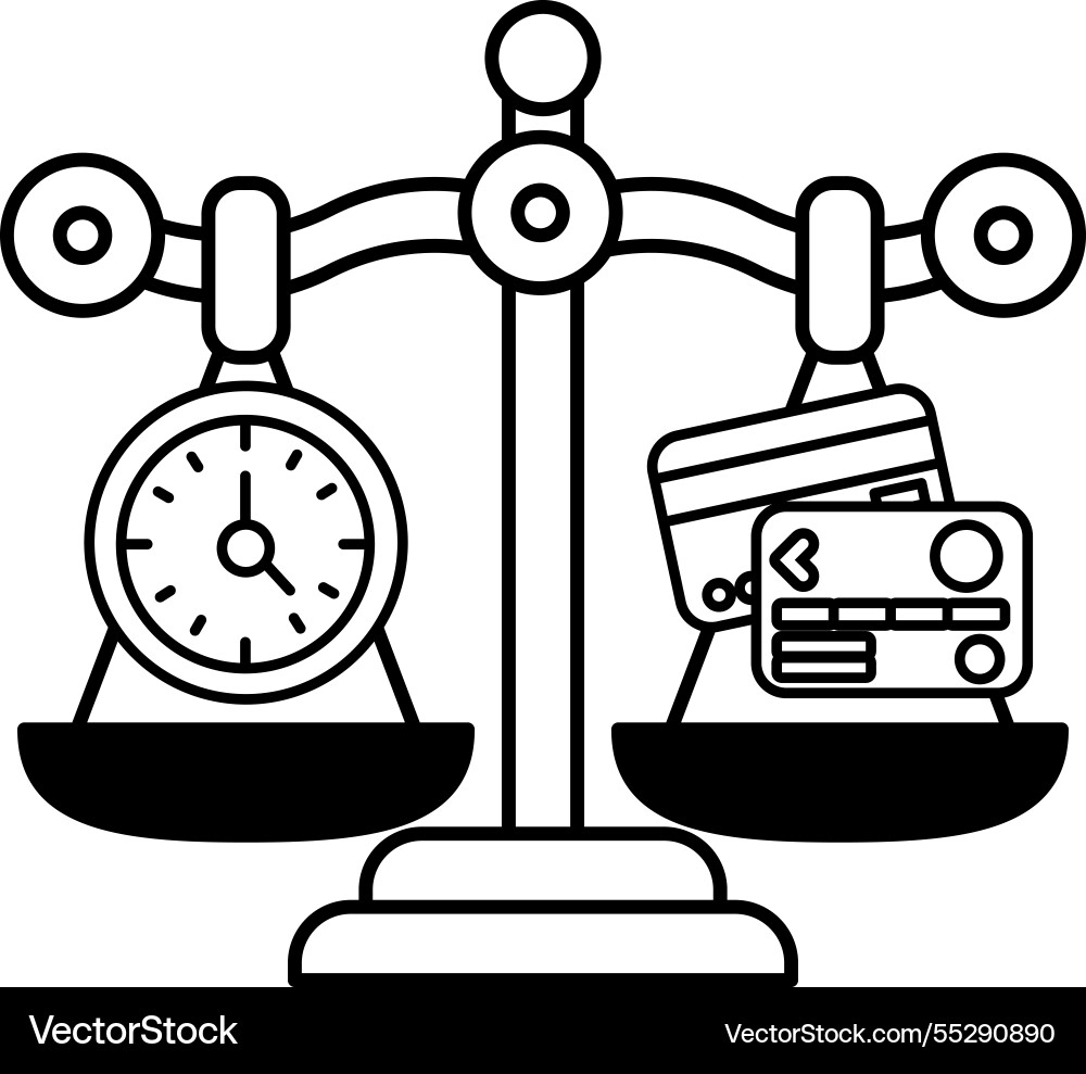 A scale with clock and credit card on one side A scale with clock and credit card on one side Vector Image