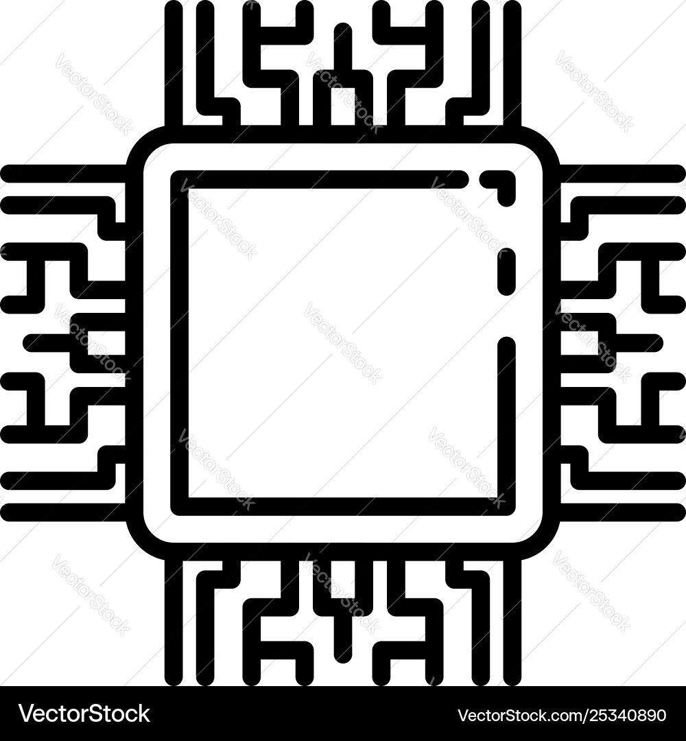 Central ai processor icon outline style vector image