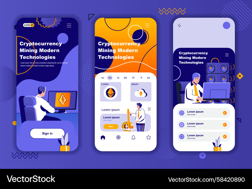 Cryptocurrency Mining App UI Kit Vector Image