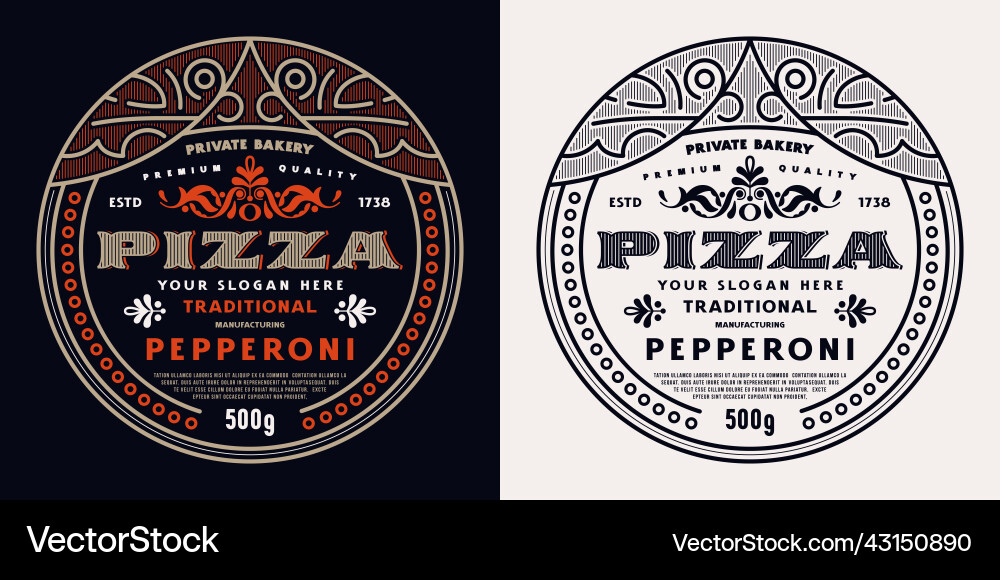 Dekoratives rundes Etikett für die Pizzabox Dekoratives rundes Etikett für die Pizzabox vektorbild
