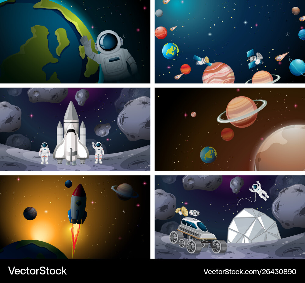 Different solar system scenes Royalty Free Vector Image