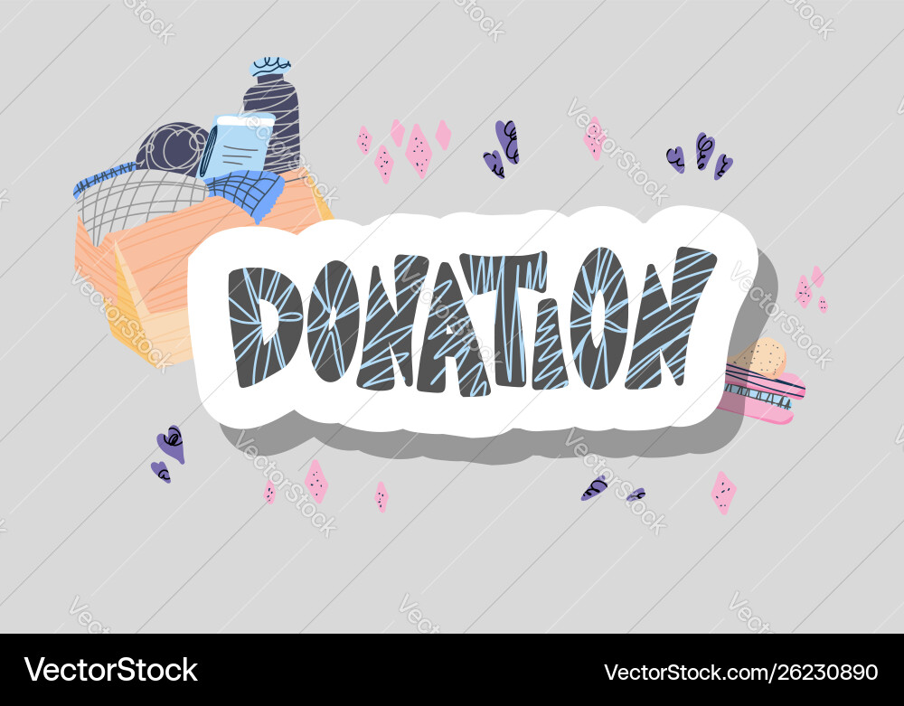 Donation concept box with stuff and text Vector Image