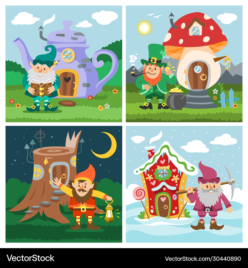 Gnome Fantasie Haus Cartoon Fee Baumhaus Gnome Fantasie Haus Cartoon Fee Baumhaus vektorbild