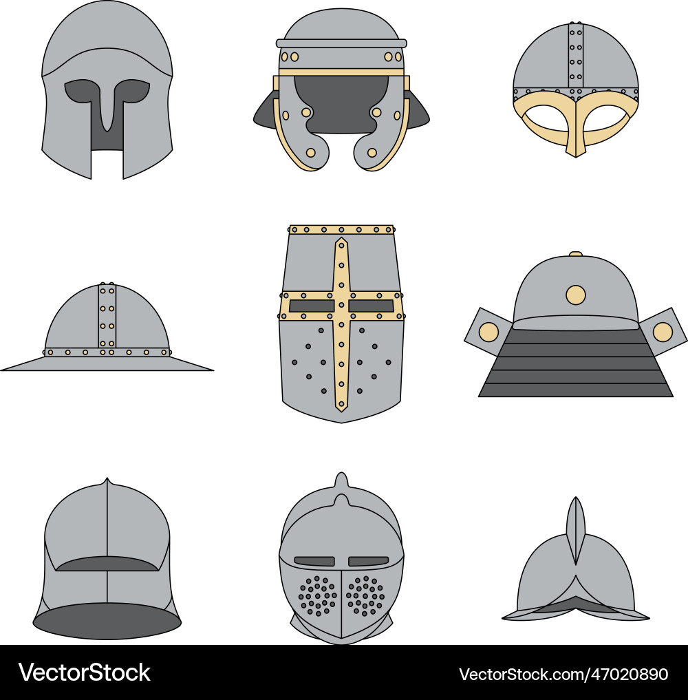 Historical helmets flat editable Vector Image