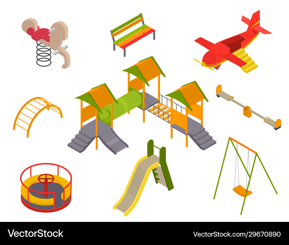 Kid playground elements 3d icon set isometric view Kid playground elements 3d icon set isometric view vector image