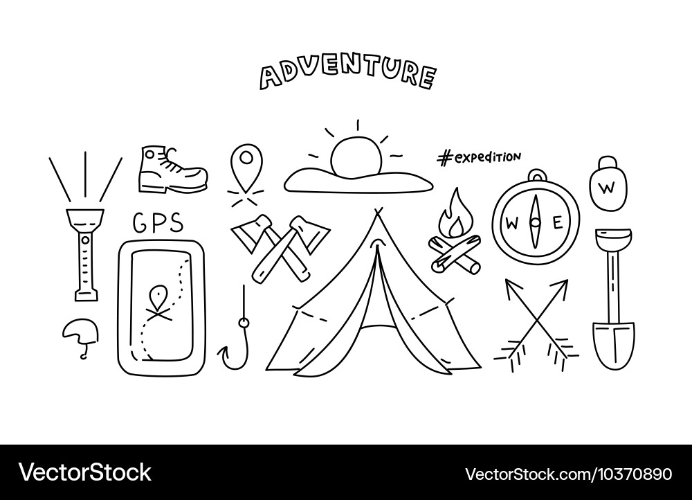 Line style objects for adventure and travel vector image