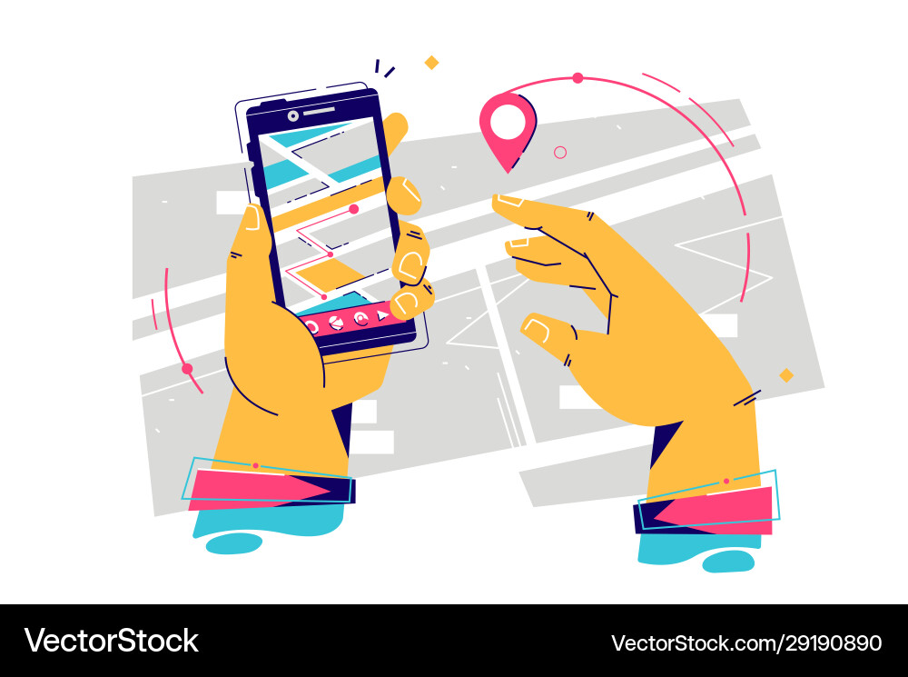 Man Using Smartphone Map App vector image