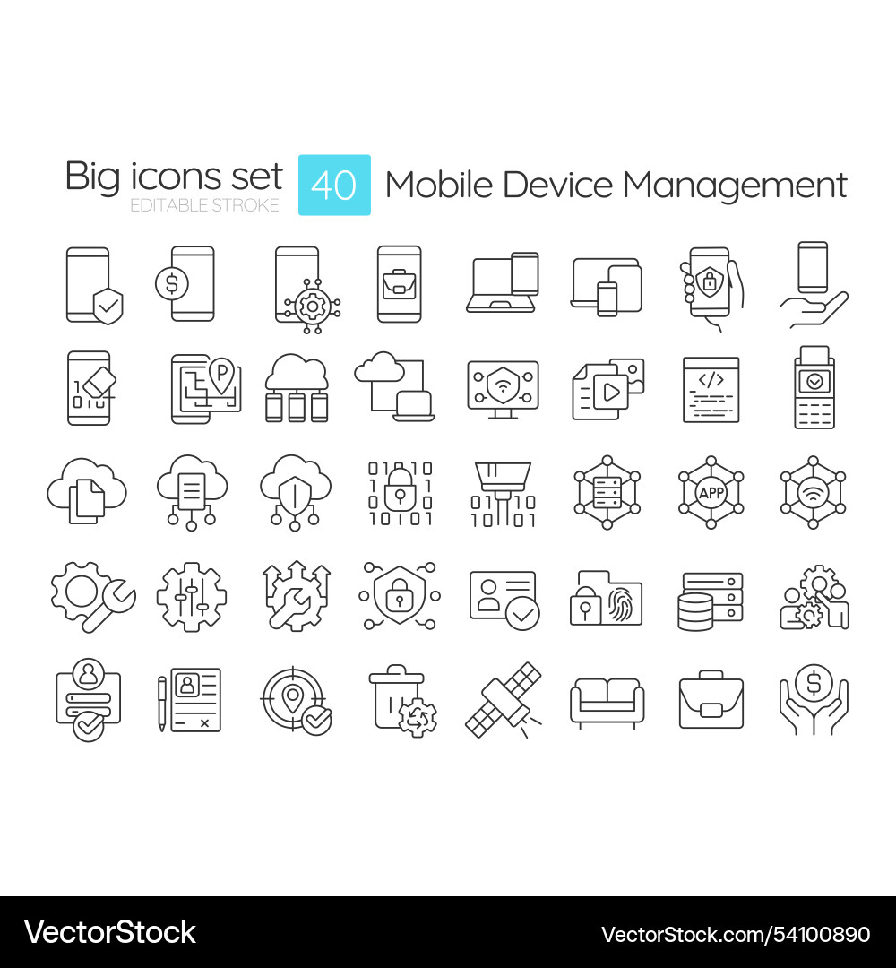 Mobile device management linear icons set Mobile device management linear icons set vector image