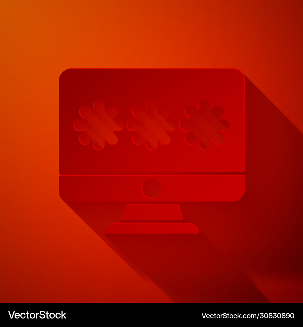 Paper cut monitor with password notification icon Paper cut monitor with password notification icon vector image