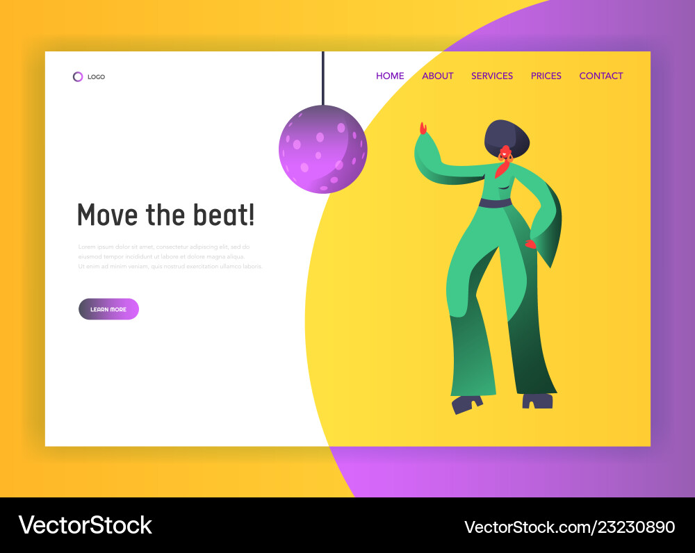 Retro disco dancer character website template Retro disco dancer character website template vector image