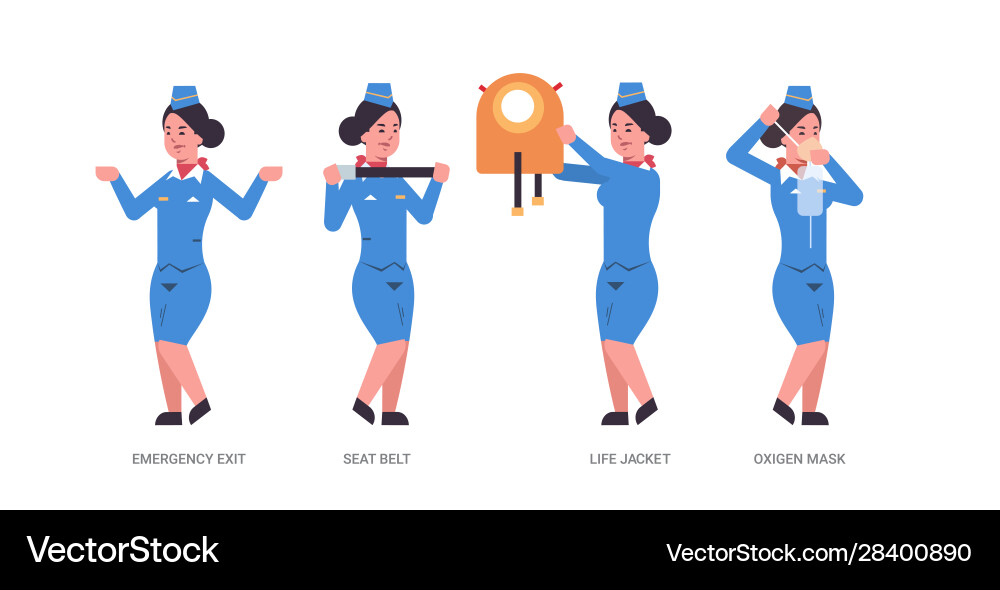 Set guidance from stewardess explaining Set guidance from stewardess explaining vector image