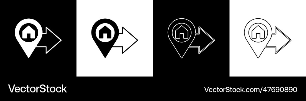 Set map pointer with house icon isolated on black Set map pointer with house icon isolated on black vector image