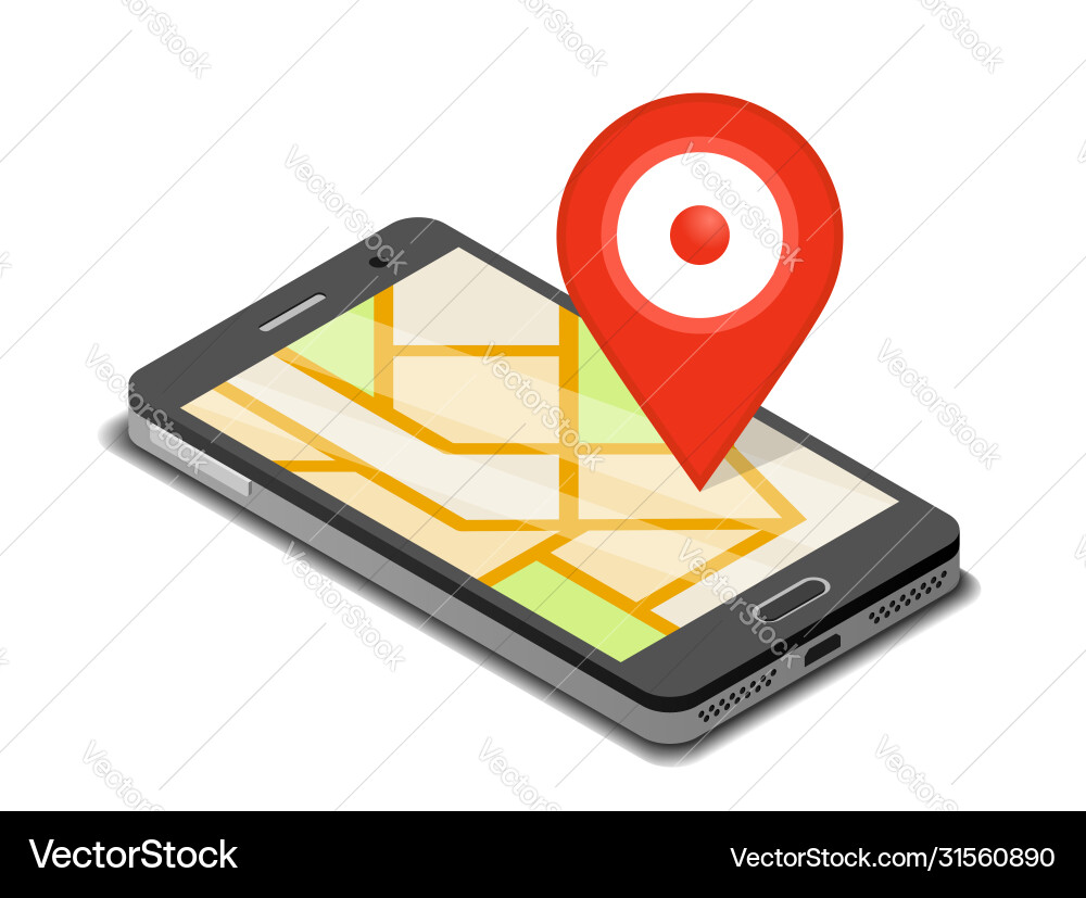 Smartphone mobile navigation app and map pin vector image