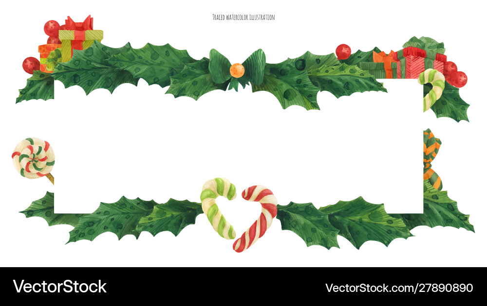 Weihnachten holly Grenze mit Süßigkeiten und Geschenke Weihnachten holly Grenze mit Süßigkeiten und Geschenke vektorbild