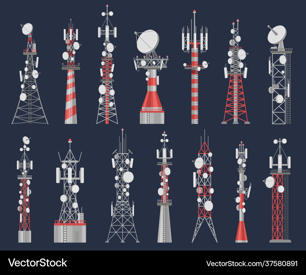 Antenna towers radio tower station for cell Antenna towers radio tower station for cell vector image