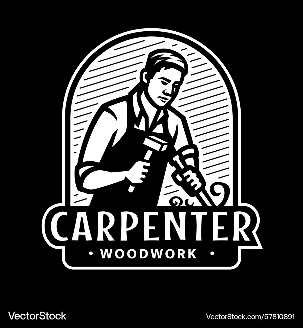 Carpenter with chisel and hammer logo emblem Vector Image