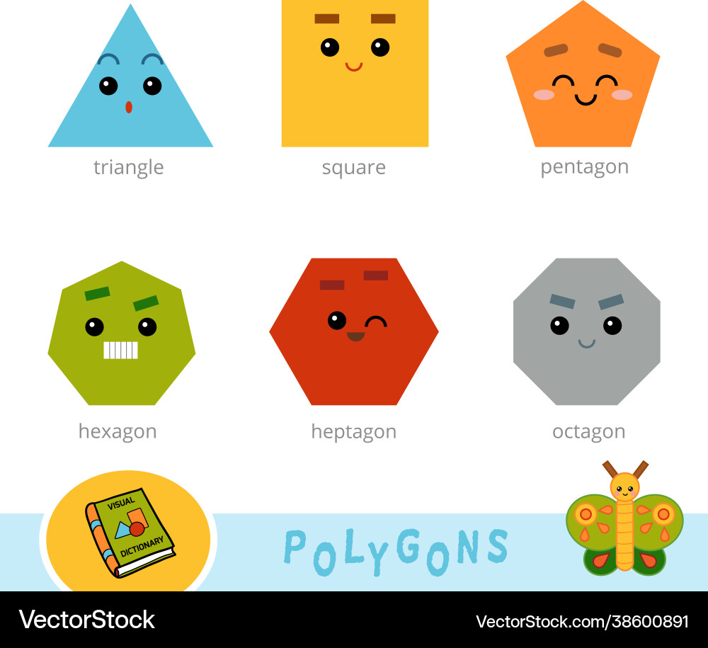 Colorful set polygons visual dictionary Colorful set polygons visual dictionary Vector Image
