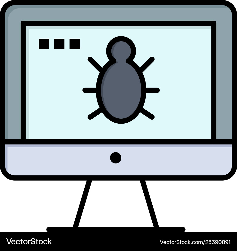 Monitor bug screen security flat color icon Monitor bug screen security flat color icon Vector Image