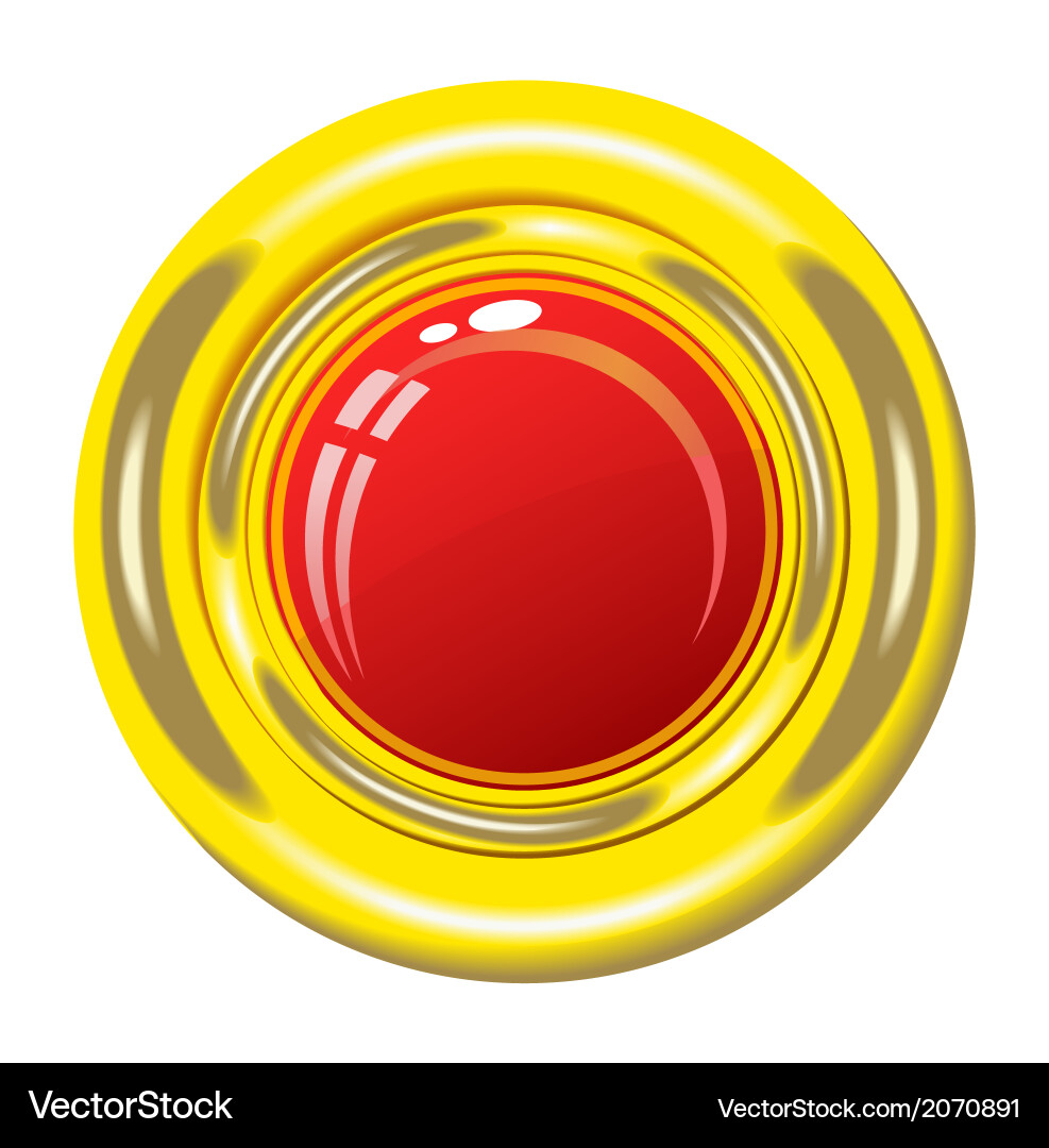 Red button in gold frame vector image