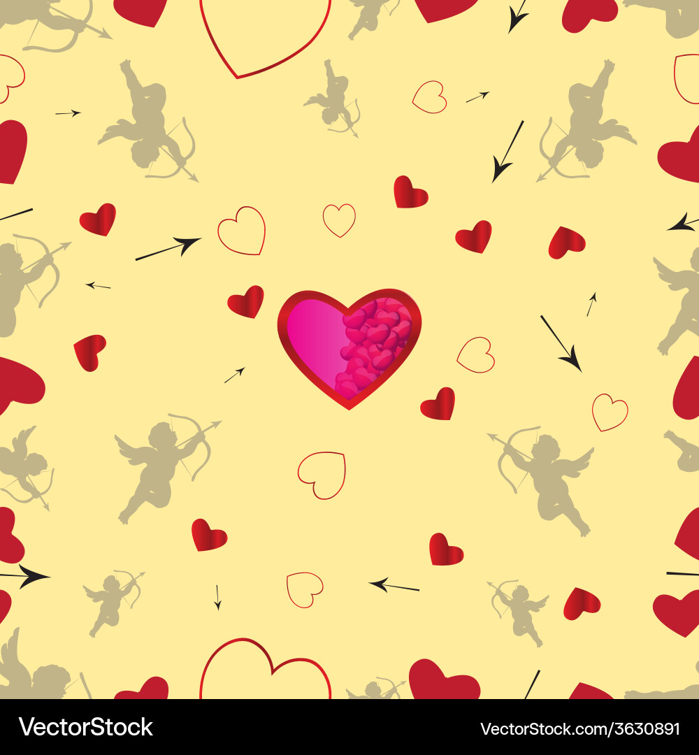 Seamless pattern with cupids and hearts vector image