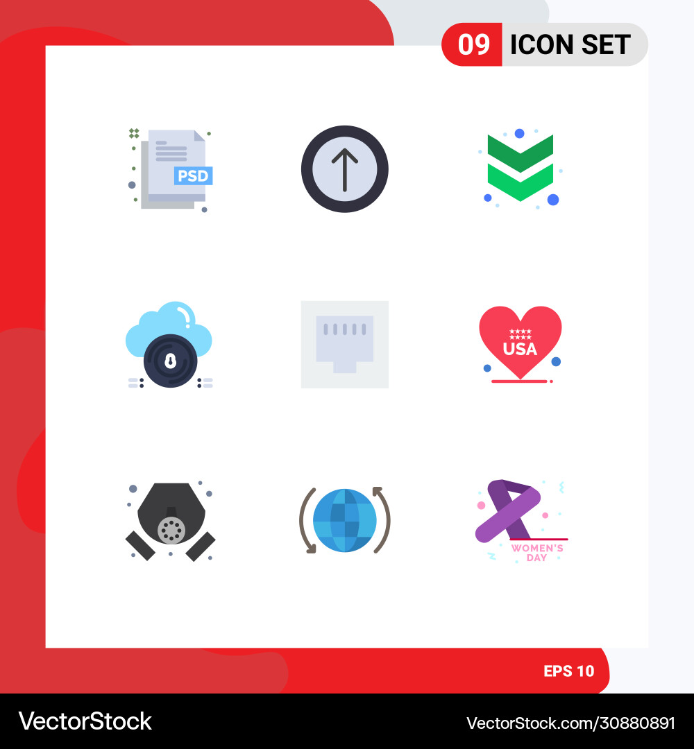 Set 9 flat colors on grid for ethernet data Vector Image