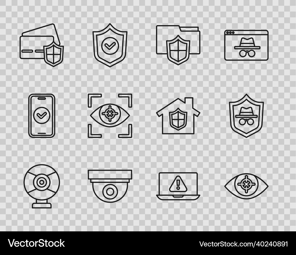 Set line security camera eye scan document Set line security camera eye scan document Vector Image