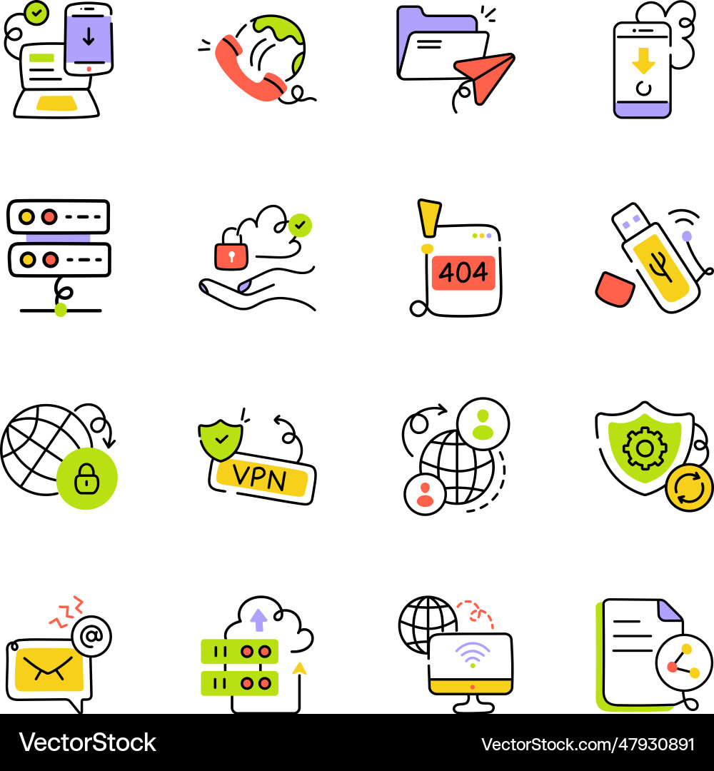 Set of networking sketchy icons vector image