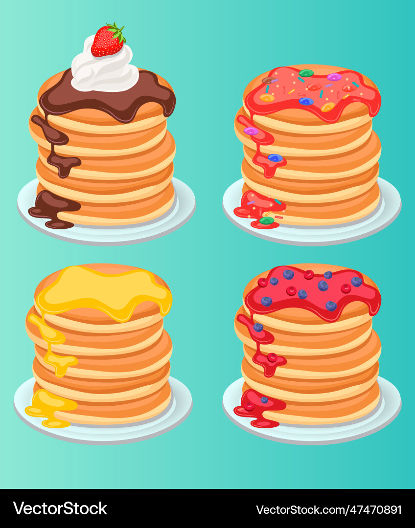 Set of tasty pancakes with different toppings Vector Image