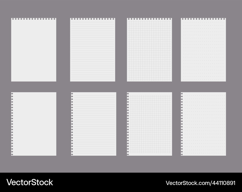 Set of white different empty notebook pages vector image