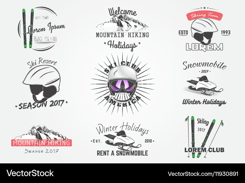Set ski club team mountain and outdoor adventures Vector Image