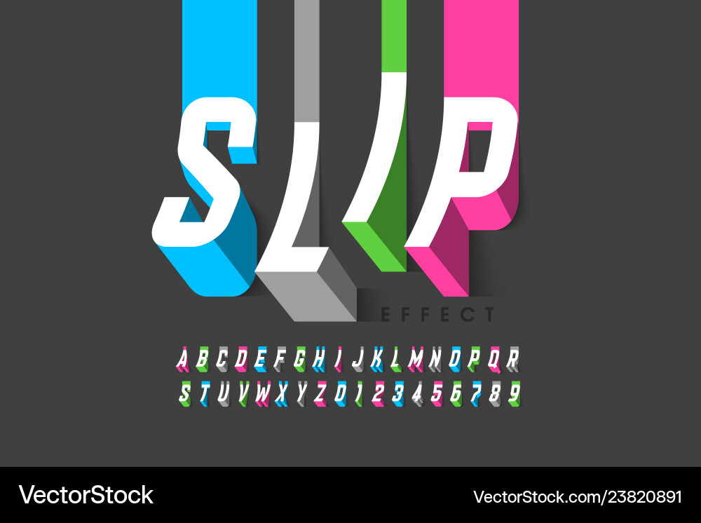 Slipping effect font alphabet letters and numbers Slipping effect font alphabet letters and numbers Vector Image