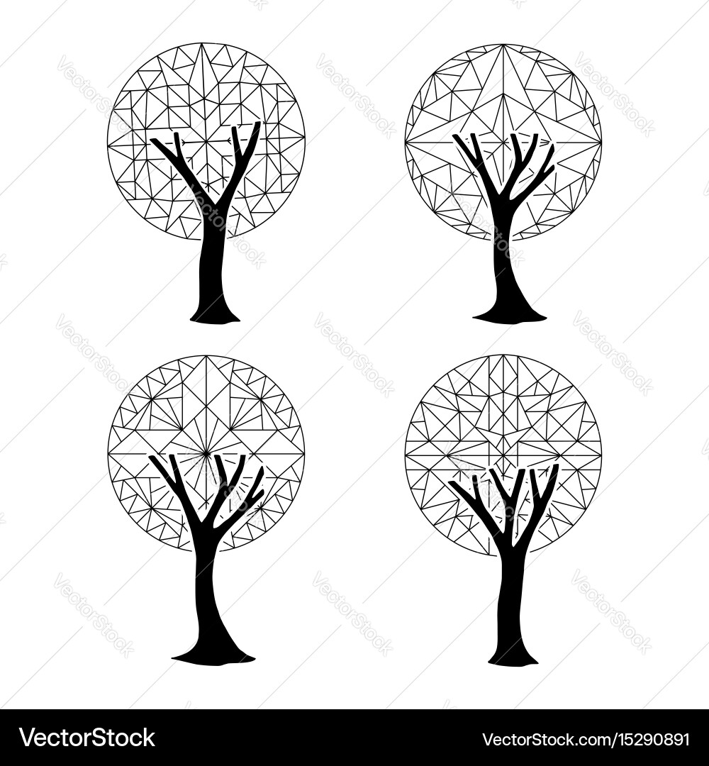 Tree element set in abstract geometric style vector image