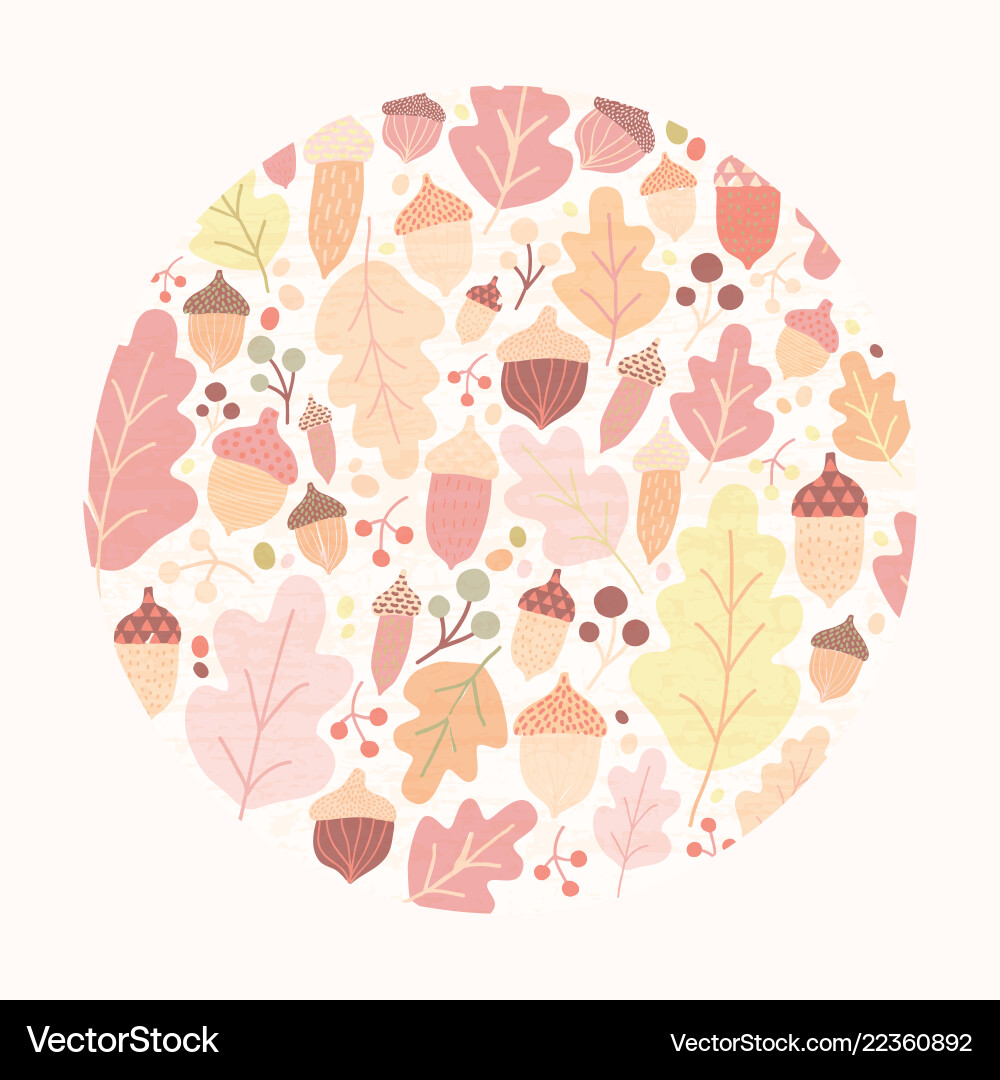 Circular autumn composition with fallen oak tree Circular autumn composition with fallen oak tree vector image
