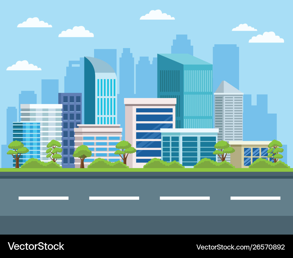 Cityscape buildings and nature scenery Cityscape buildings and nature scenery Vector Image