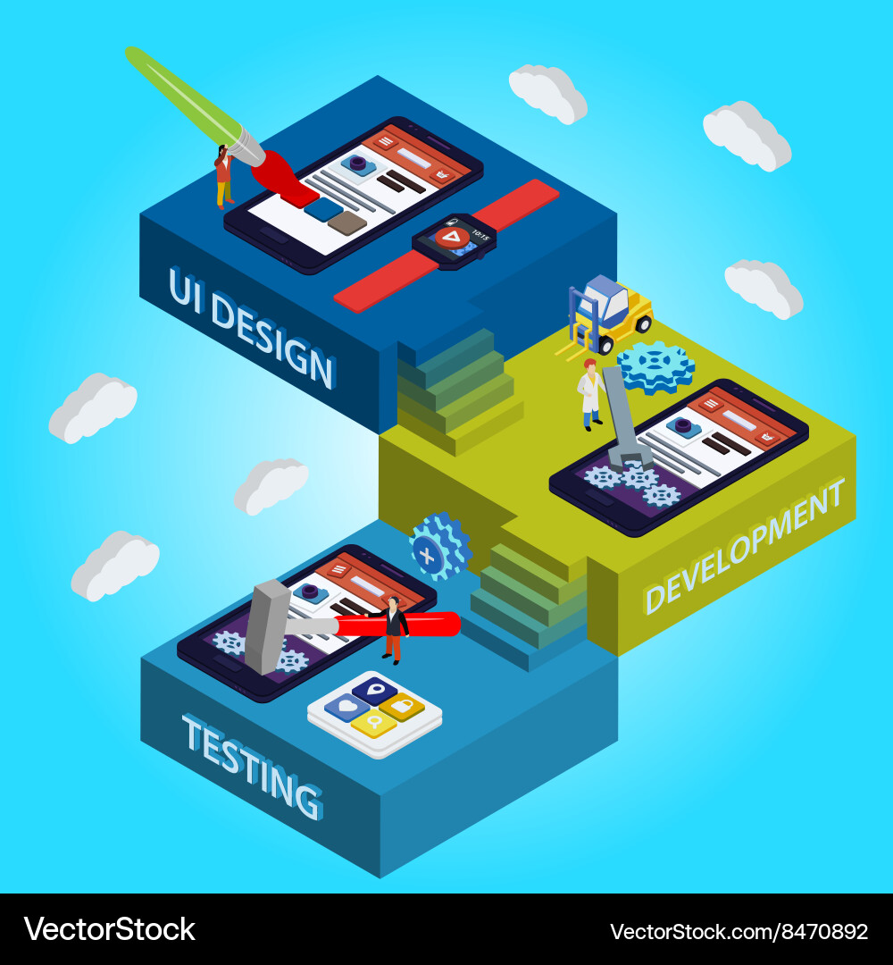 Flat 3d isometric ui design vector image